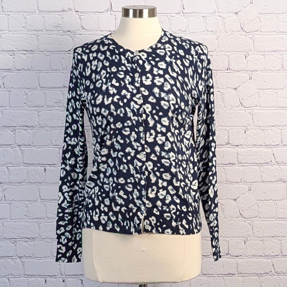 Banana Republic Sz Small Cardigan Stretch Cardigan Blue White Classic Preppy - Picture 2 of 10